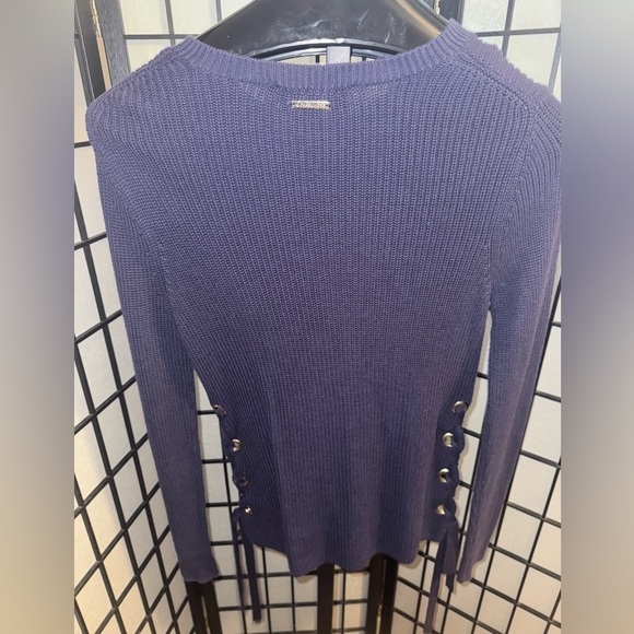 Michael By Michael Kors Purple Tunic Sweater with Side Ties Gold Embellishments - Picture 2 of 6